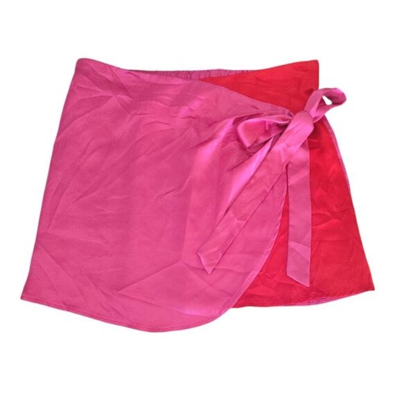 Sincerely Jules Pink Red Satin Faux Wrap Pull On Mini Skirt Size XL - Picture 1 of 6